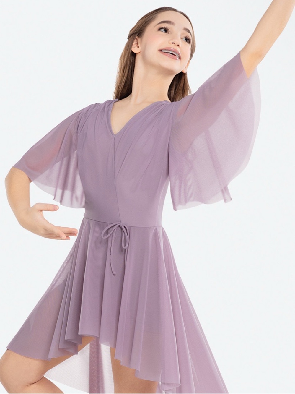 Revolution Leave the Light On- DUSTY ORCHID- V-Neck Flutter Sleeve Dress